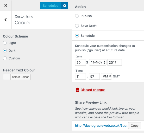 "Save Draft", "Schedule" and "Share Preview Link" features added with WordPress 4.9